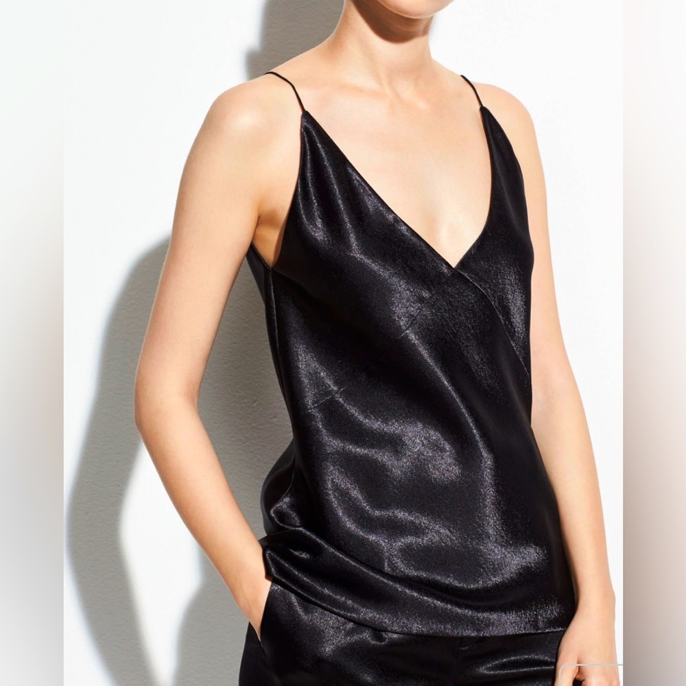 Vince Satin Metallic Bias Cut Camisole Black